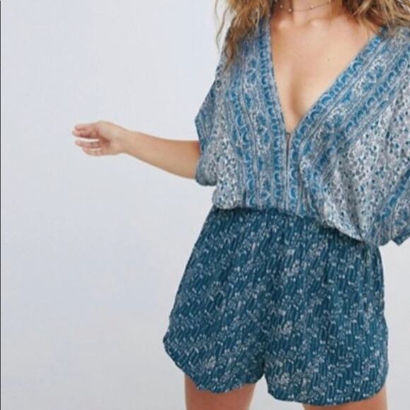 Free People Blue Printed Arizona Short Sleeve Romper Size: S - Picture 2 of 8